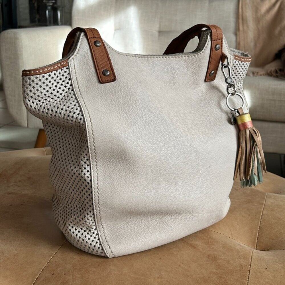 Boho Resort Genuine Leather Slouchy Tote Hobo Bag Tassle White - Picture 12 of 16